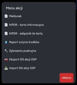 Menu akcji